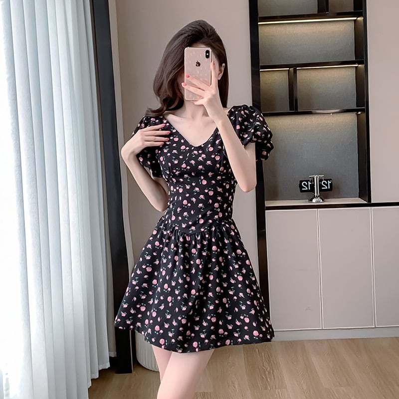 【dress】リボン付き花柄ワンピース　M24337