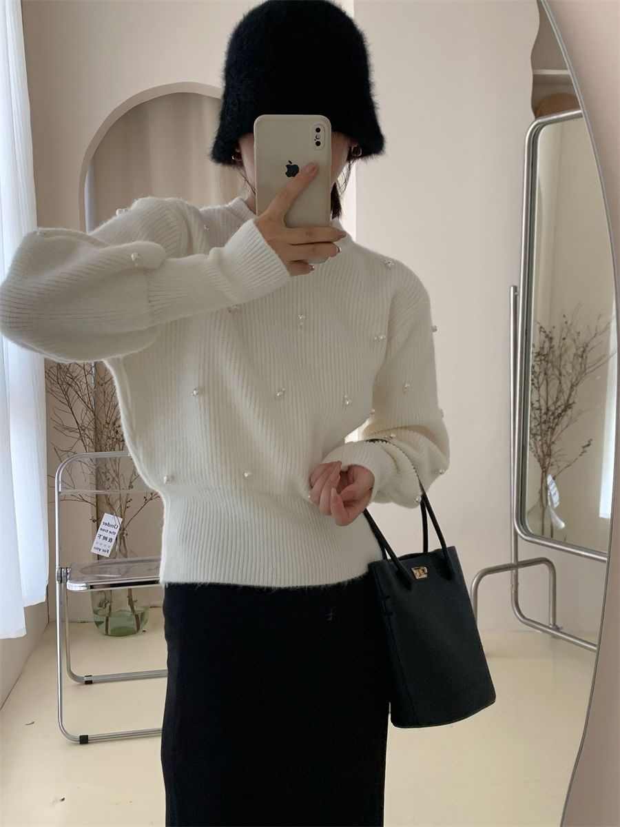 【tops】ラウンドネックビーズニットセーターG23849