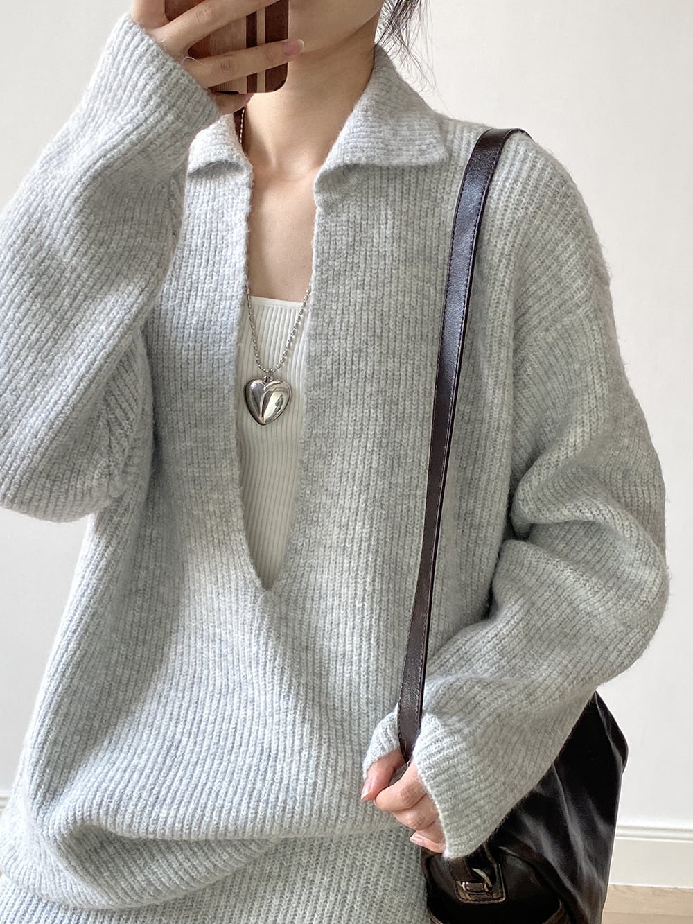 【set】Vネックニットトップス×ロングスカートセット　N3441