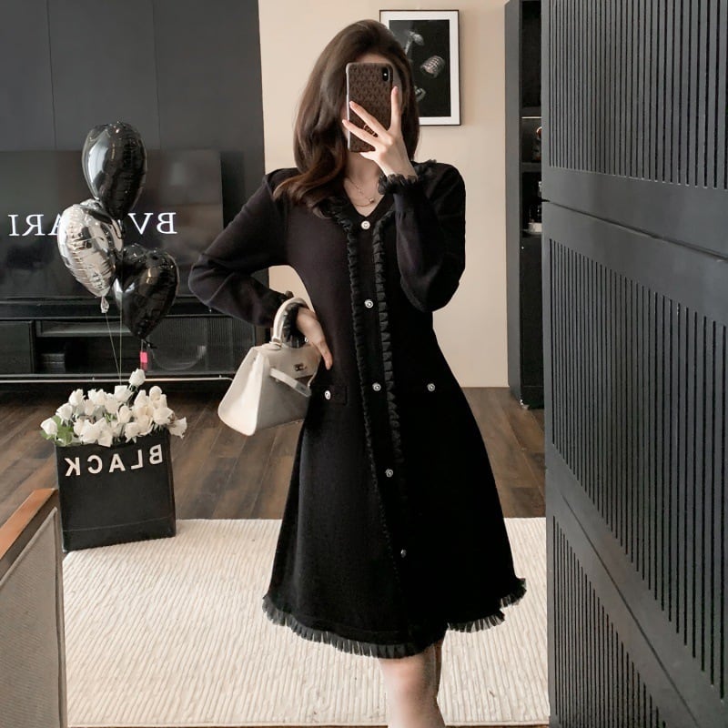 【dress】Vネックニットワンピース　M25490