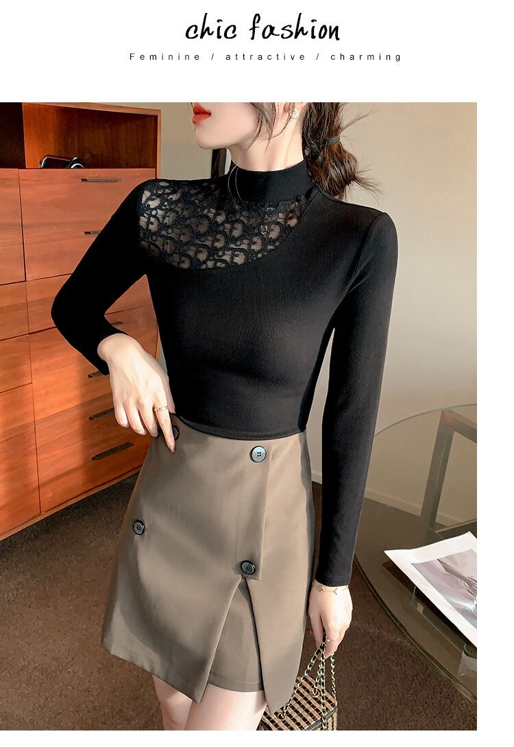 【tops】春新作!気質満点レトロ透かし彫り体型カバーオシャレ長袖Tシャツ G3651