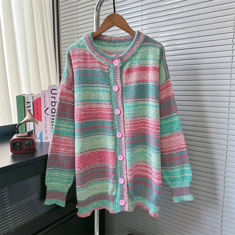 【outer】ボーダー柄ニットカーデ　M26097
