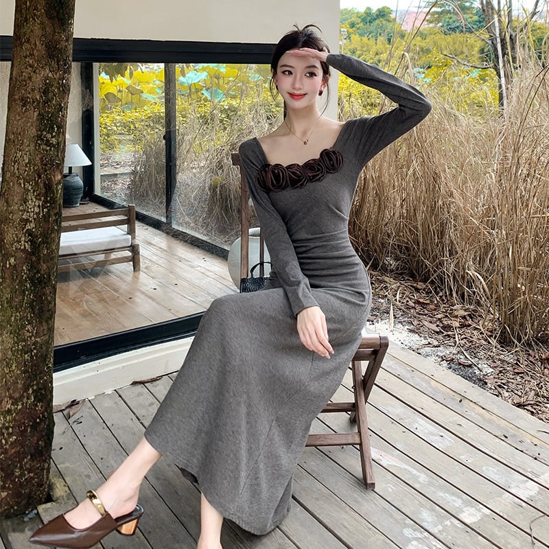 【dress】立体フラワーニットワンピース　M26416