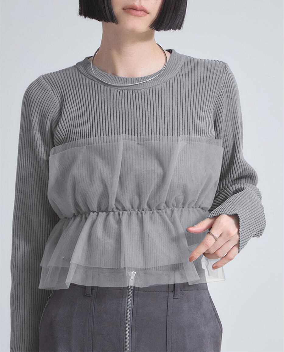 【tops】チュールドッキングニットトップス　M28014