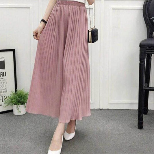 【bottoms】人気item！無地シフォン合わせやすいハイウエストプリーツガウチョパンツ