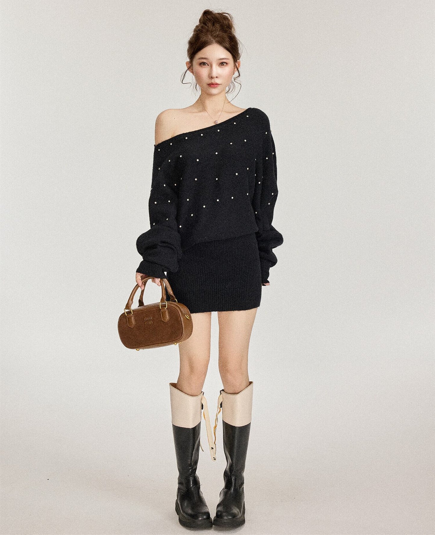 【dress】ビジューニットミニワンピース　N3498