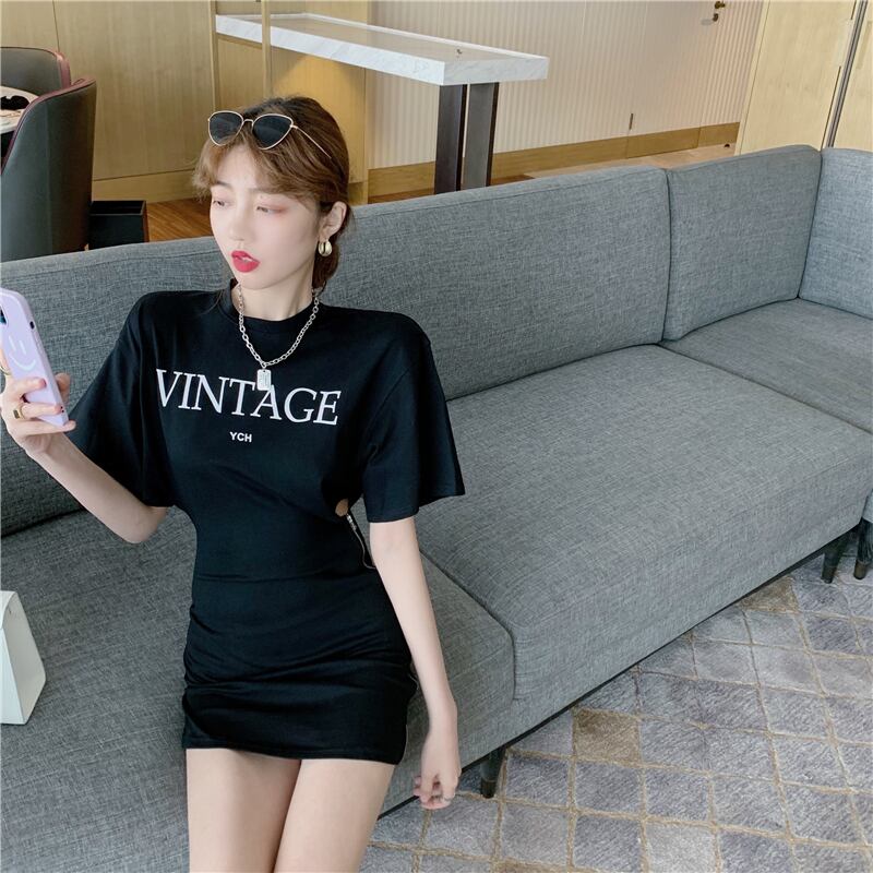 【dress】好感度UP!気質満点着痩せラウンドネックハイウエストワンピース G0744