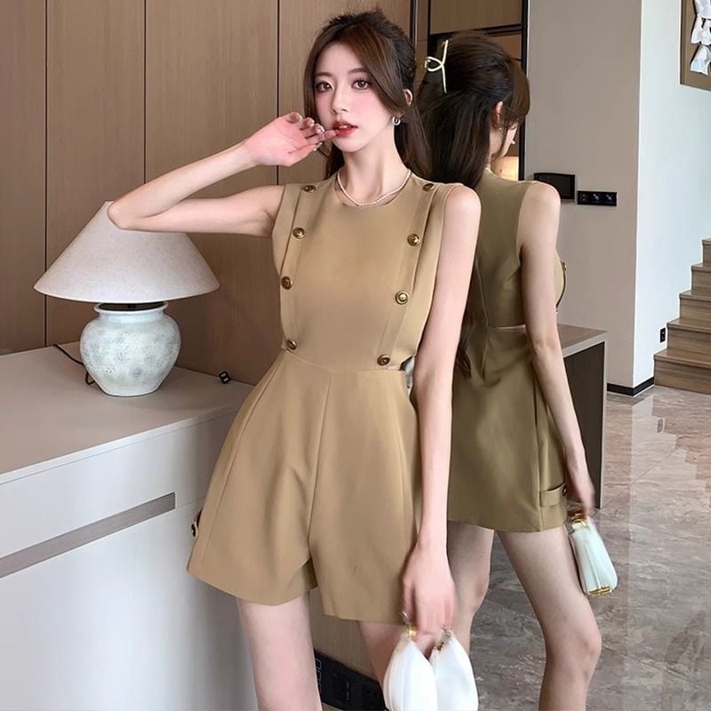 【set】ノースリーブ透かし彫りオールインワンF7374