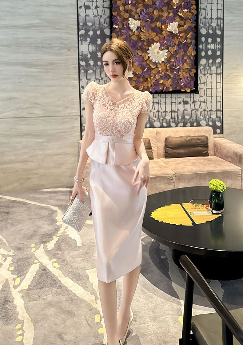 【dress】レース切り替えワンピース　M23922