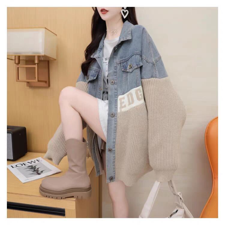 【outer】デニム切り替えニットカーデ　M27504