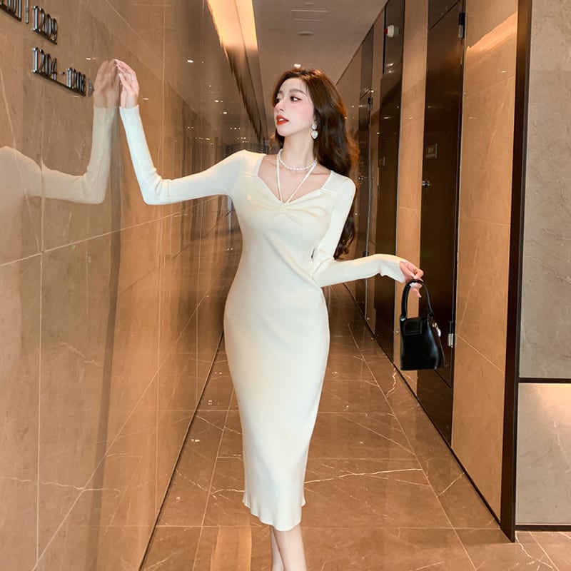 【dress】2wayストラップ付ニットワンピース Q7664