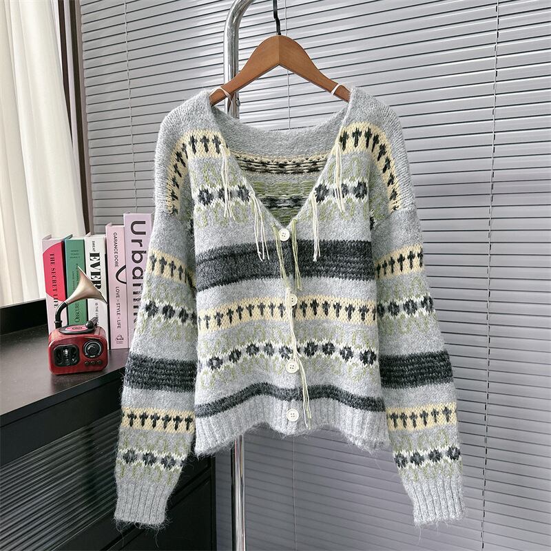 【outer】ボーダー柄ニットカーデ　M27614