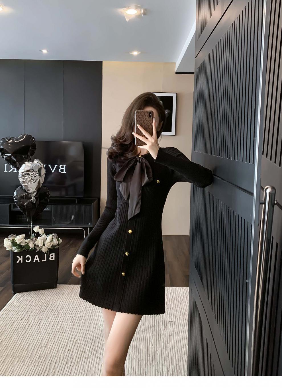 【dress】リボン付きニットワンピース　M18792
