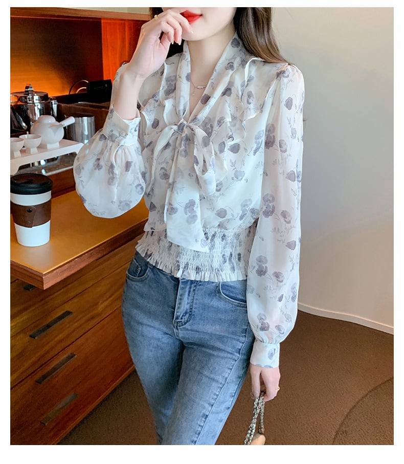 【tops】リボン付きブラウス　M29388