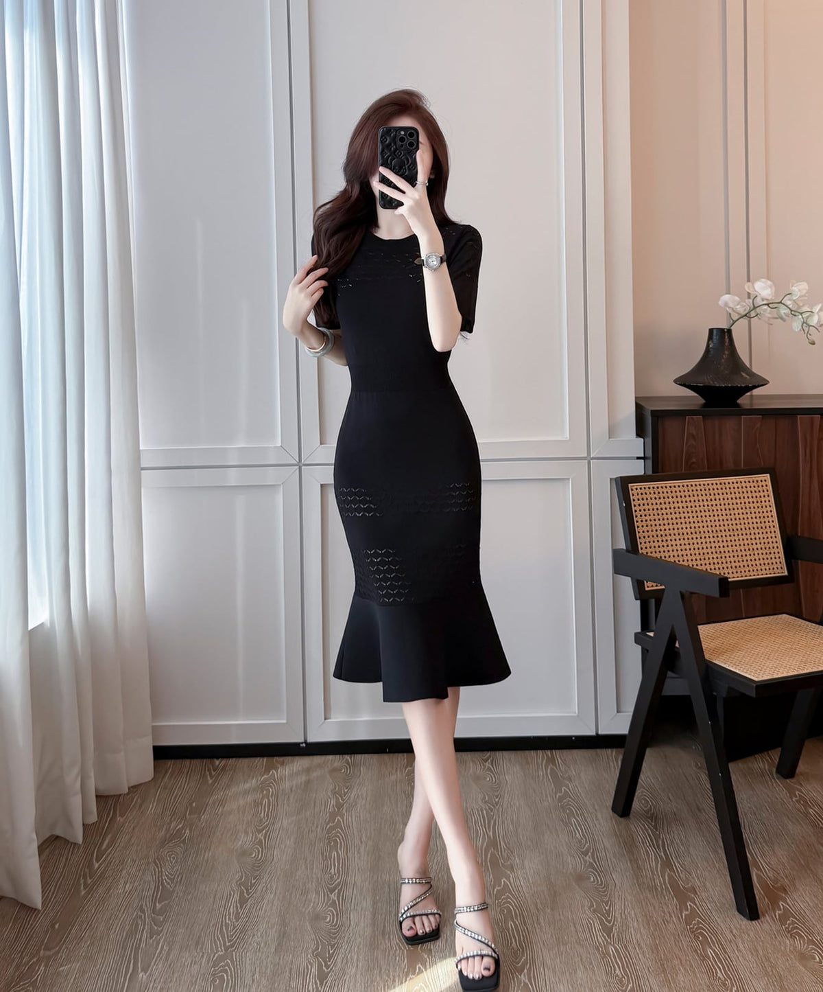 【dress】半袖ニットマーメイドワンピース Q8494