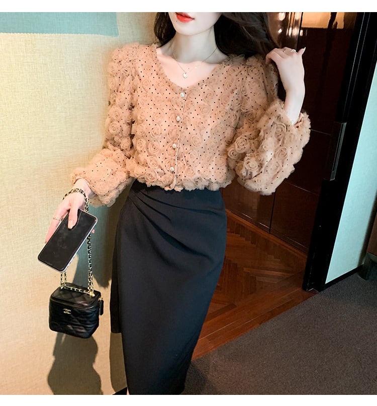 【tops】立体フラワーシャツトップス　M28607