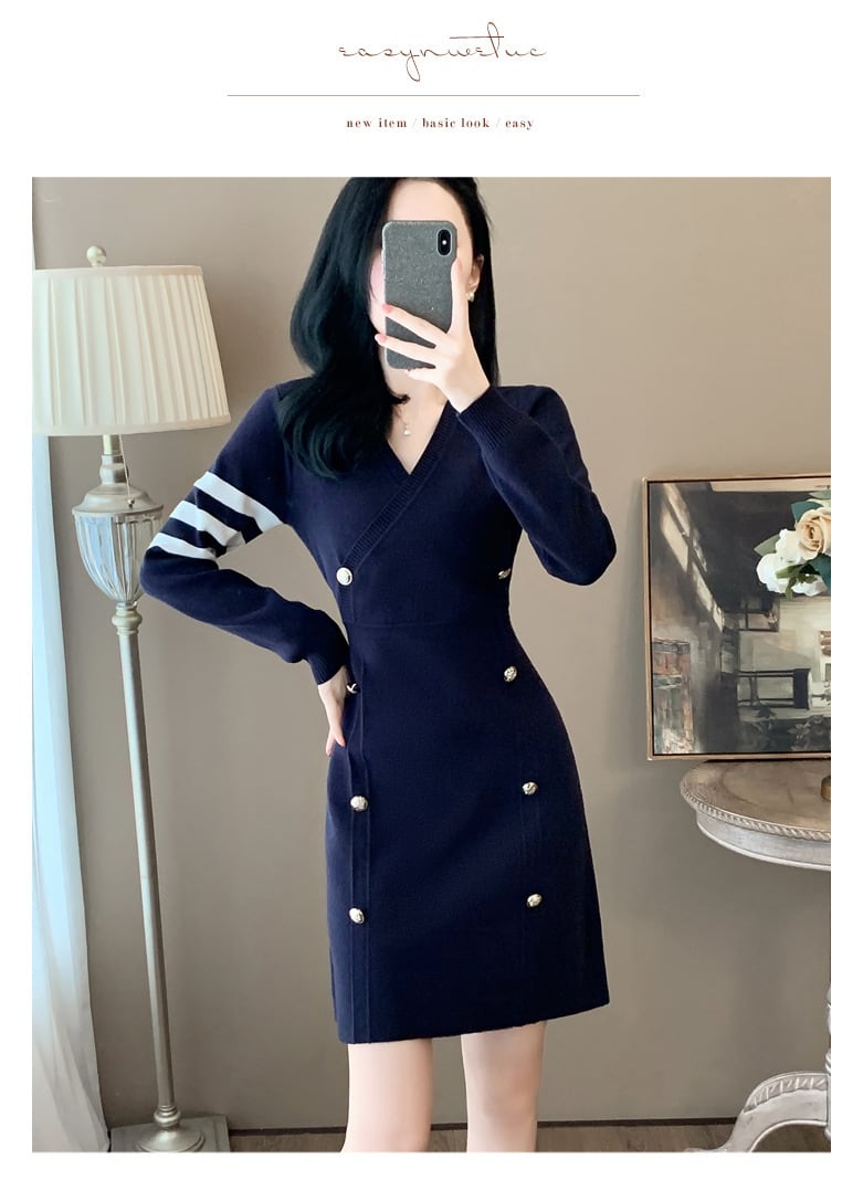 【dress】ダブルボタンニットワンピース　M25366