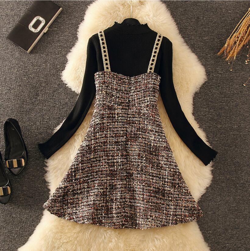 【set】今季マストバイ!気質満点ニットトップス+キャミワンピース秋冬２点セット G3176