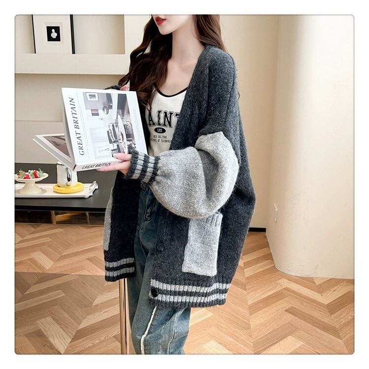 【outer】配色切り替えニットカーデ　M27503