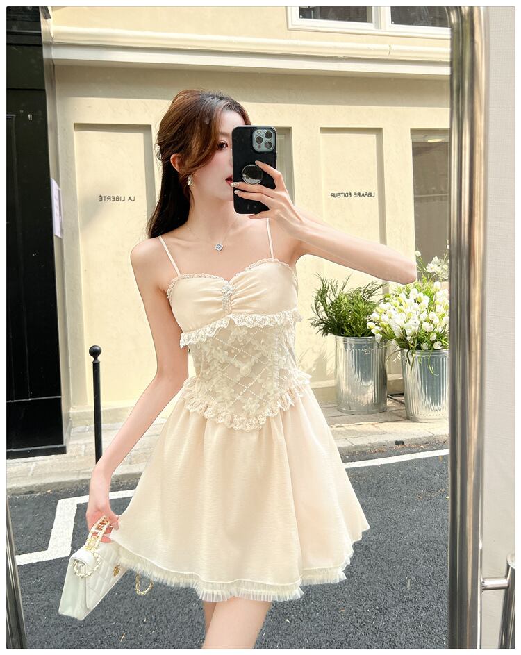 【dress】レース切り替えキャミワンピース　M30175