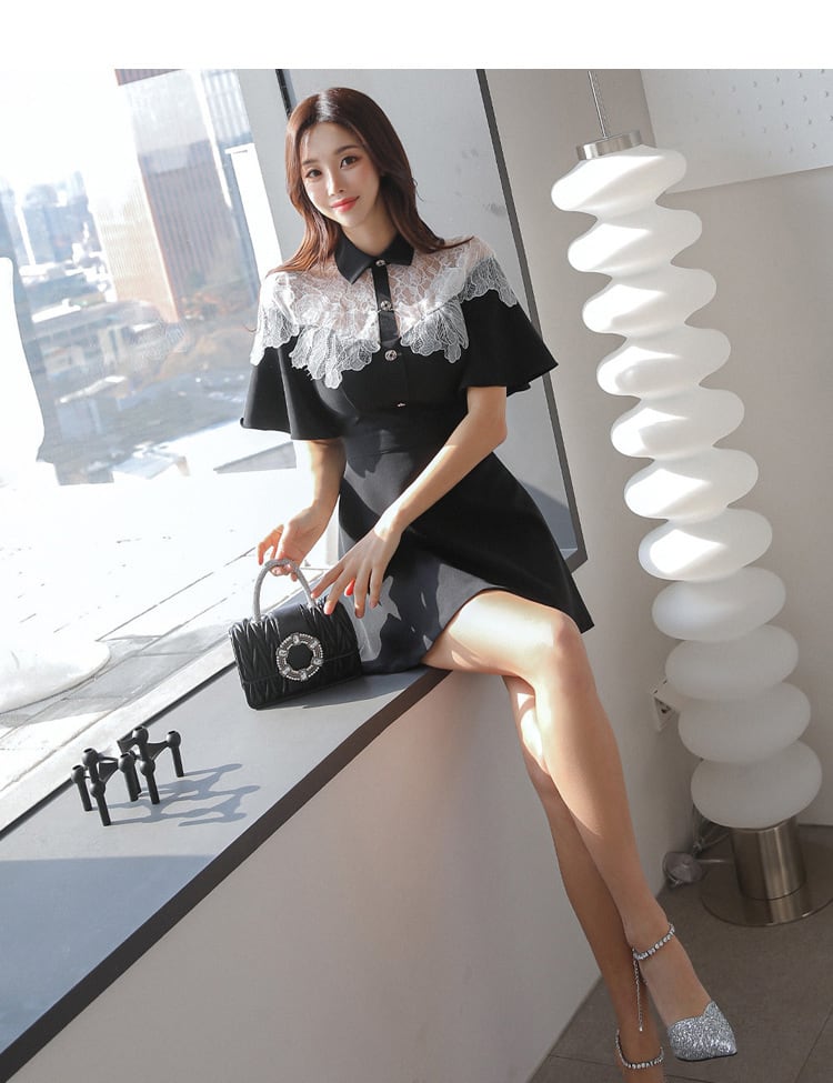 【dress】レース切り替え透かし彫りワンピース G21483