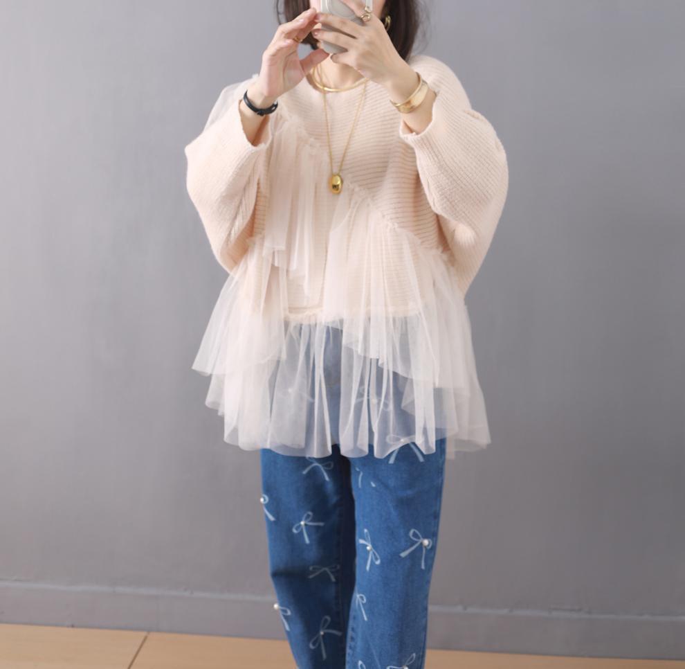 【tops】チュールドッキングニットセーター　M26966