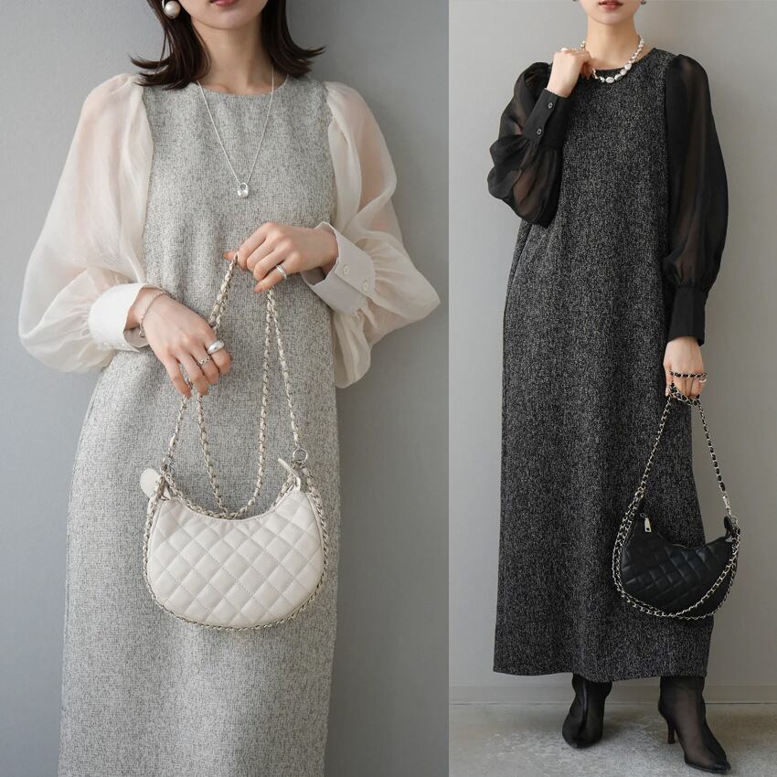 【dress】シアースリーブドッキングワンピース　N2964