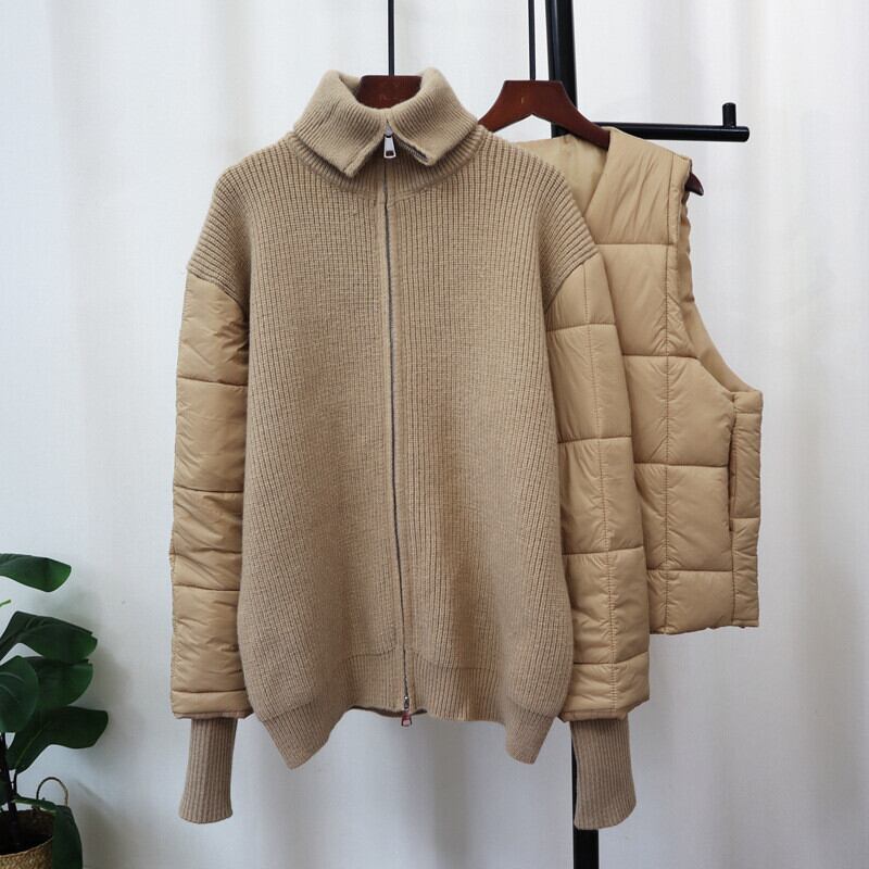 【set】棉ベスト×切り替えニットカーデセット　M27169