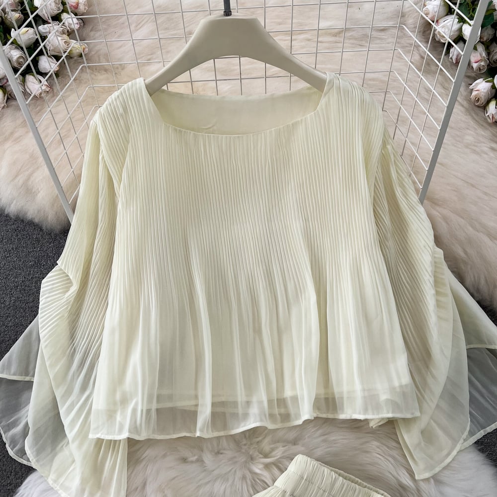 【set】シフォントップス+ガウチョパンツ２点セットG20355