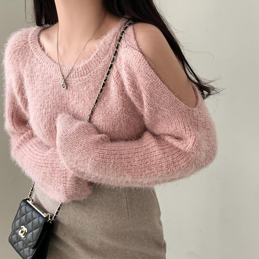 【tops】オフショルダーニットセーター　M26349