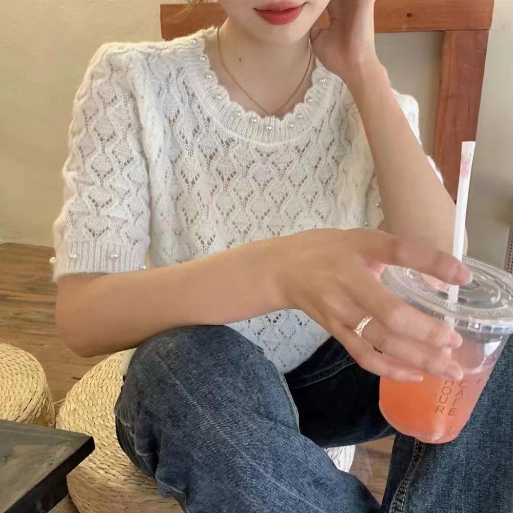 【tops】ビーズニットTシャツG20679