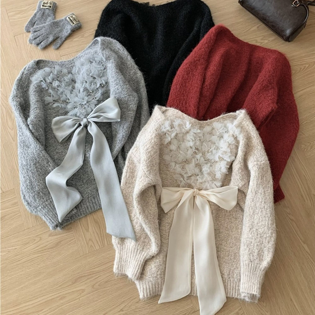 【tops】バックリボンニットトップス　N3505