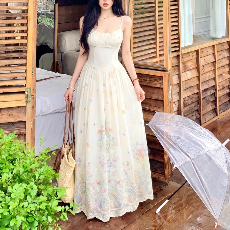 【dress】フラワー柄レース刺繡キャミワンピース Q8506