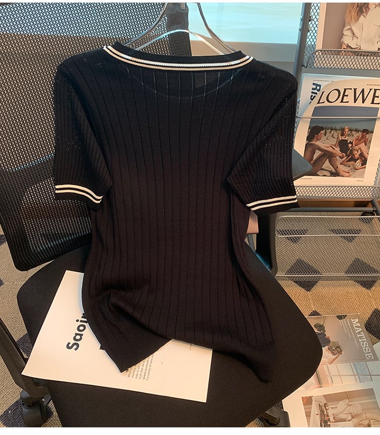 【tops】3色ラウンドネックニットＴシャツF7286