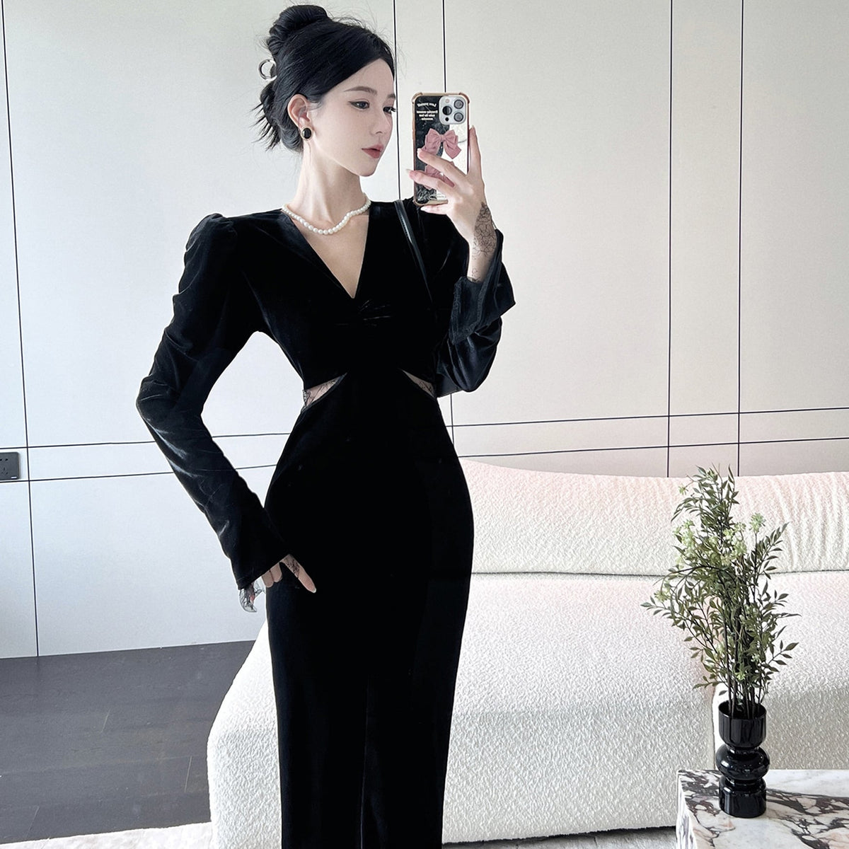 【dress】レース切り替えデートワンピース　M27255
