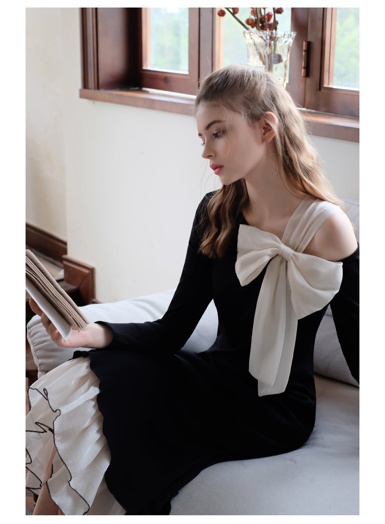 【dress】ショルダーリボンアシンメマーメイドワンピース　N2744