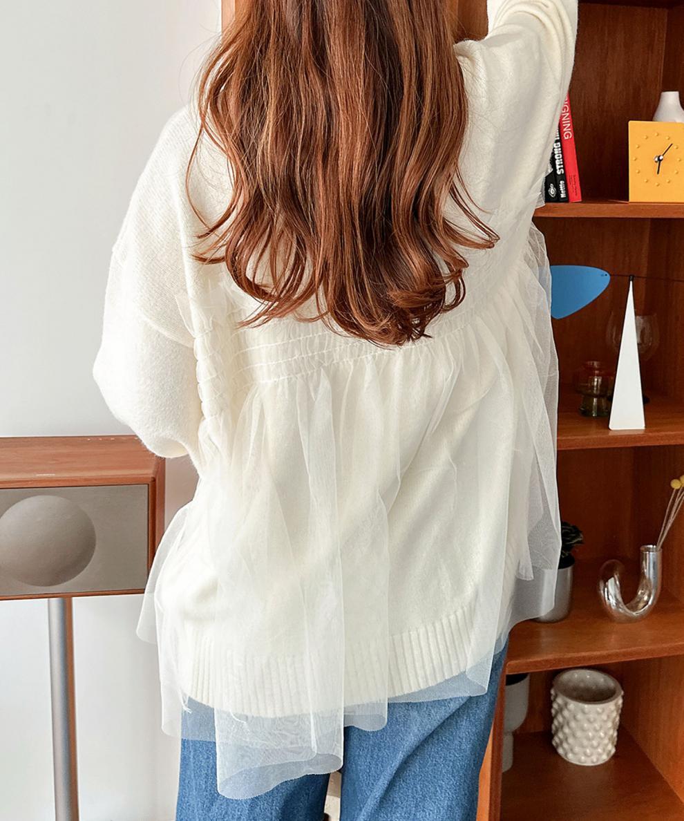 【tops】チュールドッキングニットセーター　M25563