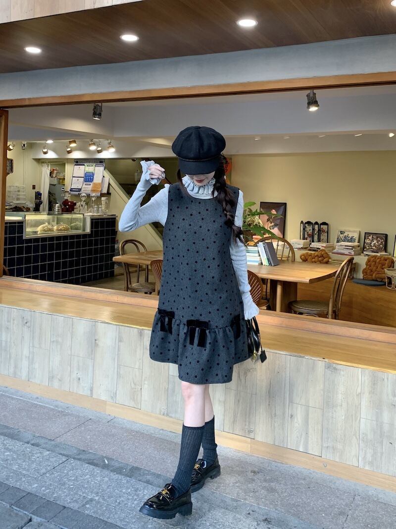 【set】フリルトップス×ベストワンピースセット　M28478