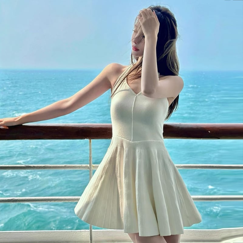 【dress】AラインフリルニットワンピースF7436