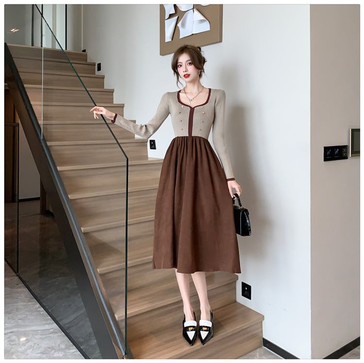 【dress】ニット切り替えワンピース　M25352