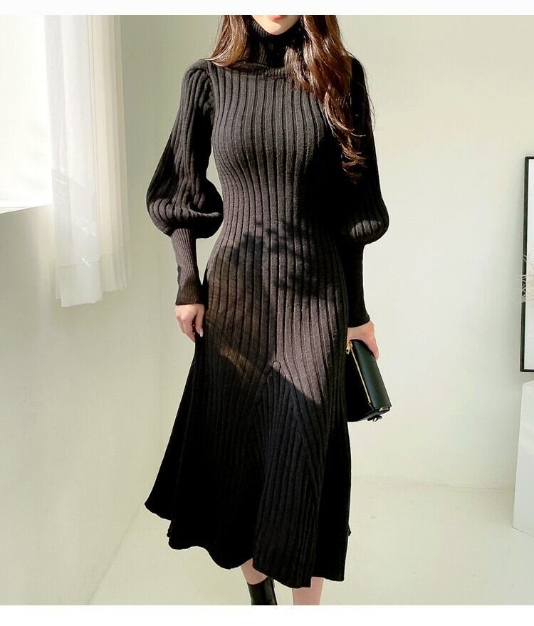 【dress】ハイネックマーメイドニットワンピース　M18349