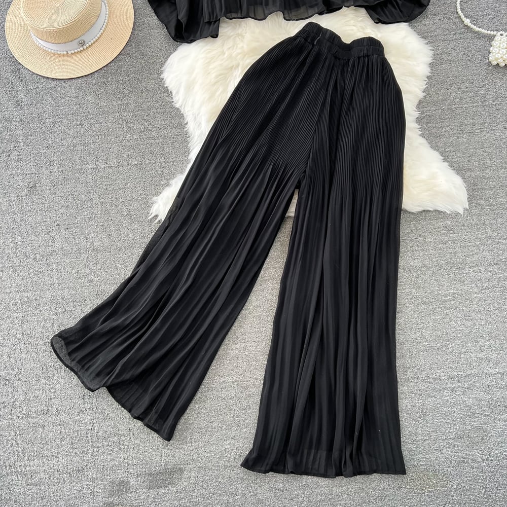 【set】シフォントップス+ガウチョパンツ２点セットG20355