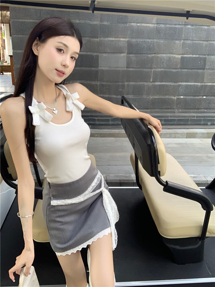 【set】リボンキャミソール+レーススカート２点セットG20413