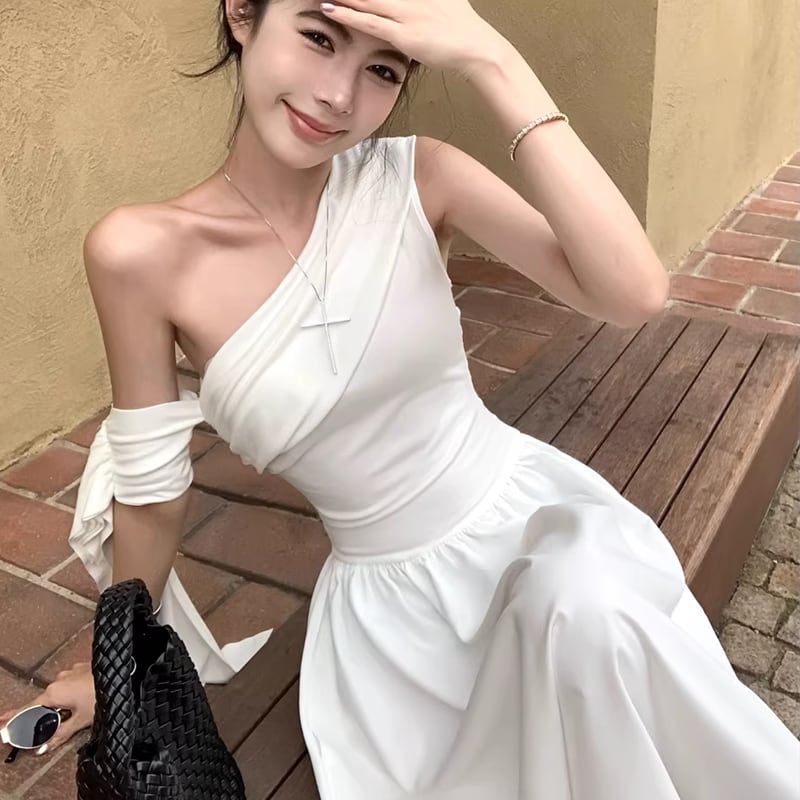 【dress】ワンショルダーAラインロングワンピース Q8265