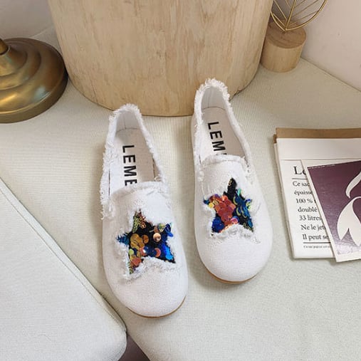 【shoes】人気item！選べる3色履きやすい合わせやすい星柄フラットシューズ