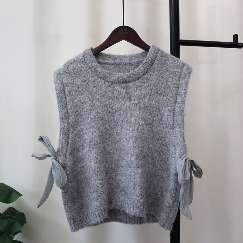 【tops】リボン付きニットベスト　M26019
