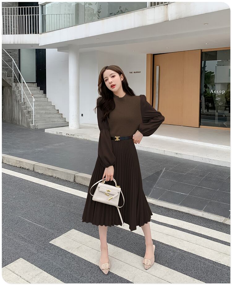 【dress】高級感 秋気質満点長袖高品質フランス風デザインワンピース G2235