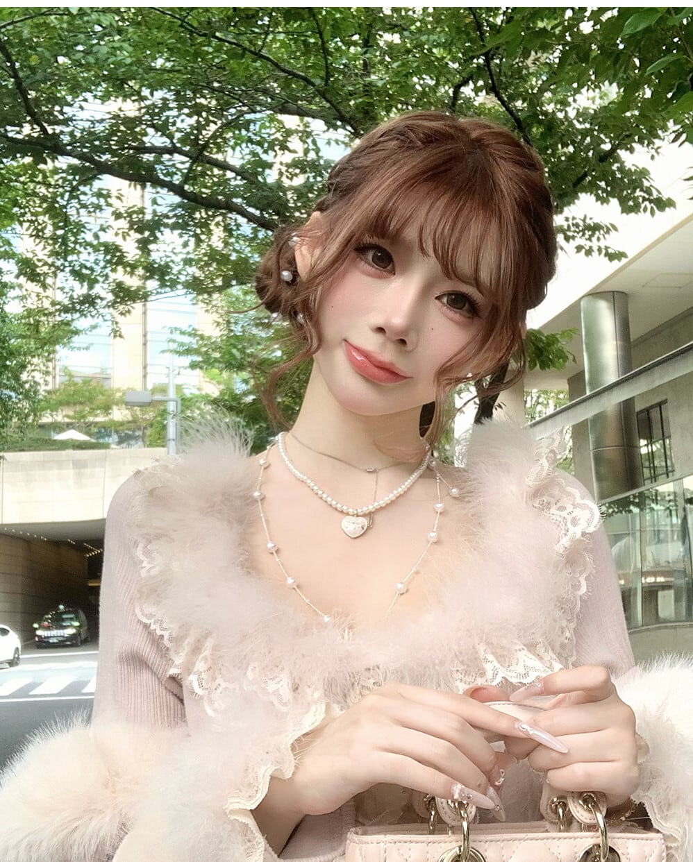 【dress】ファーレースドッキングニットワンピース　N3464