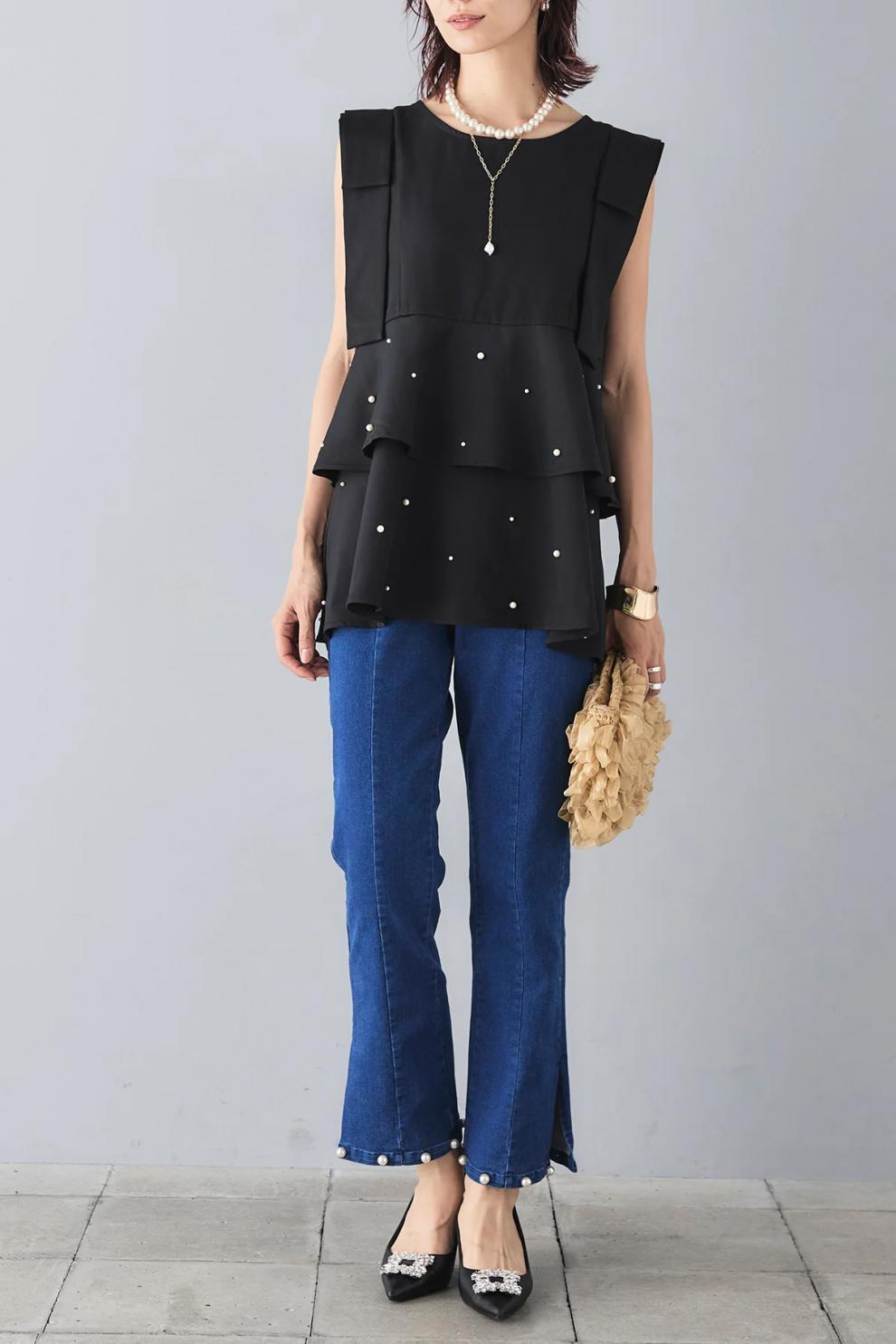 【tops】パールノースリーブトップス　M24912