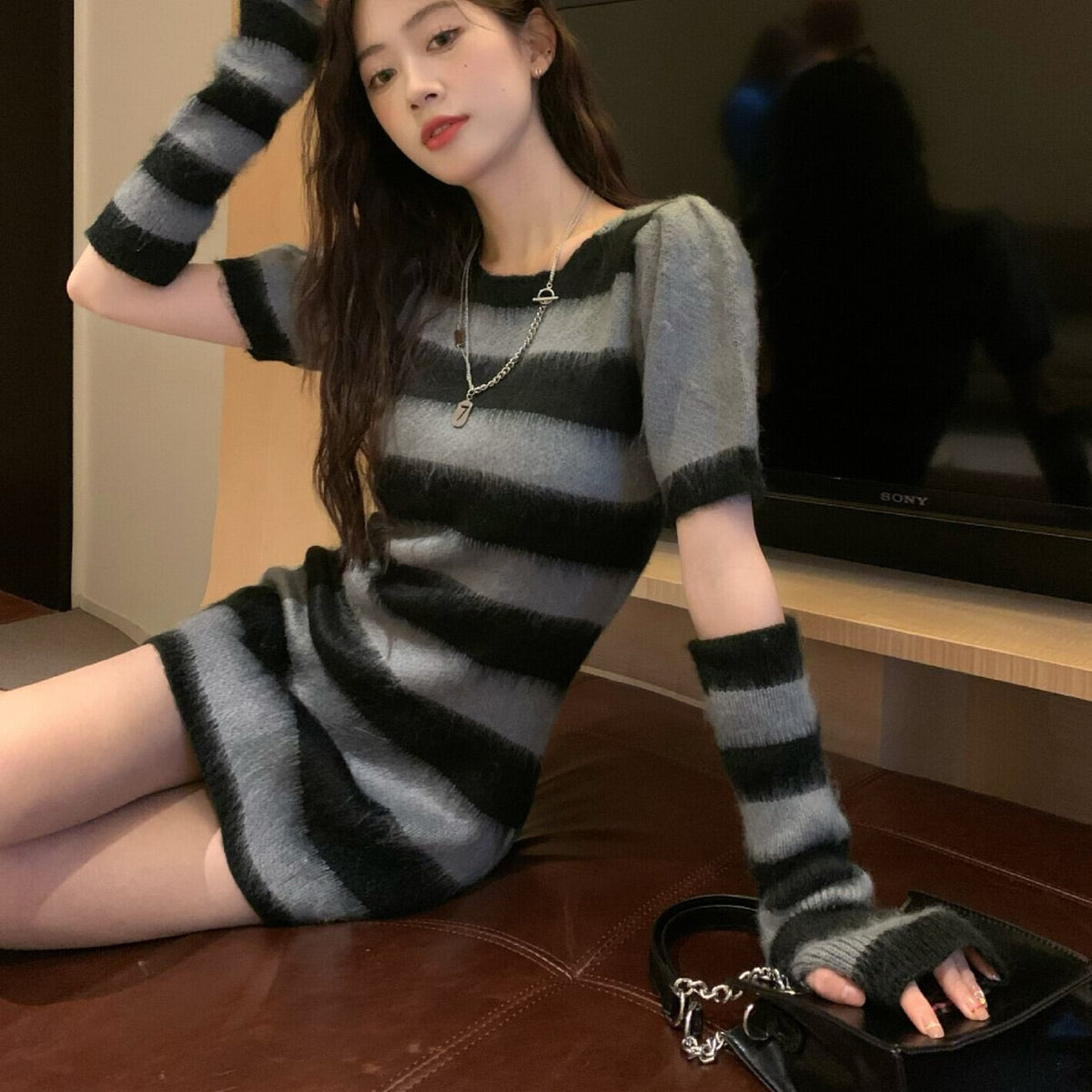 【dress】アームカバー付きニットワンピース　M28720
